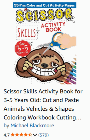 Example scissor skills activity book on Amazon