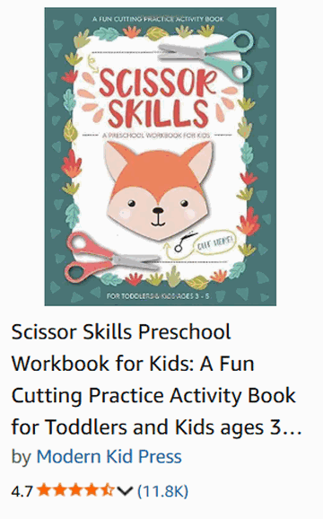 Example scissor skills workbook on Amazon